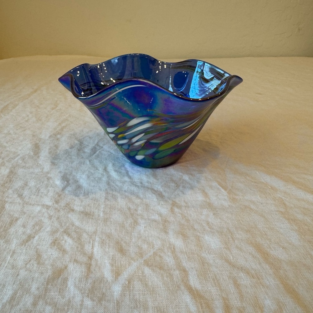 Glass Eye Studio Iridescent Blue Decorative Glass Bowl